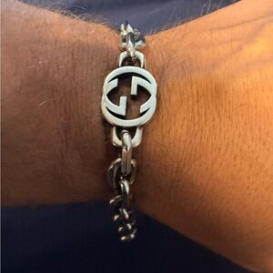 Gucci Silver-Tone Interlocking G Link Bracelet